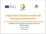 L’étape II de la qualité en matière de formation professionnelle