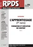 RPDS revue pratique de droit social, n°894 - octobre 2019 - L'apprentissage (1ère partie) : formation et exécution du contrat (dossier)